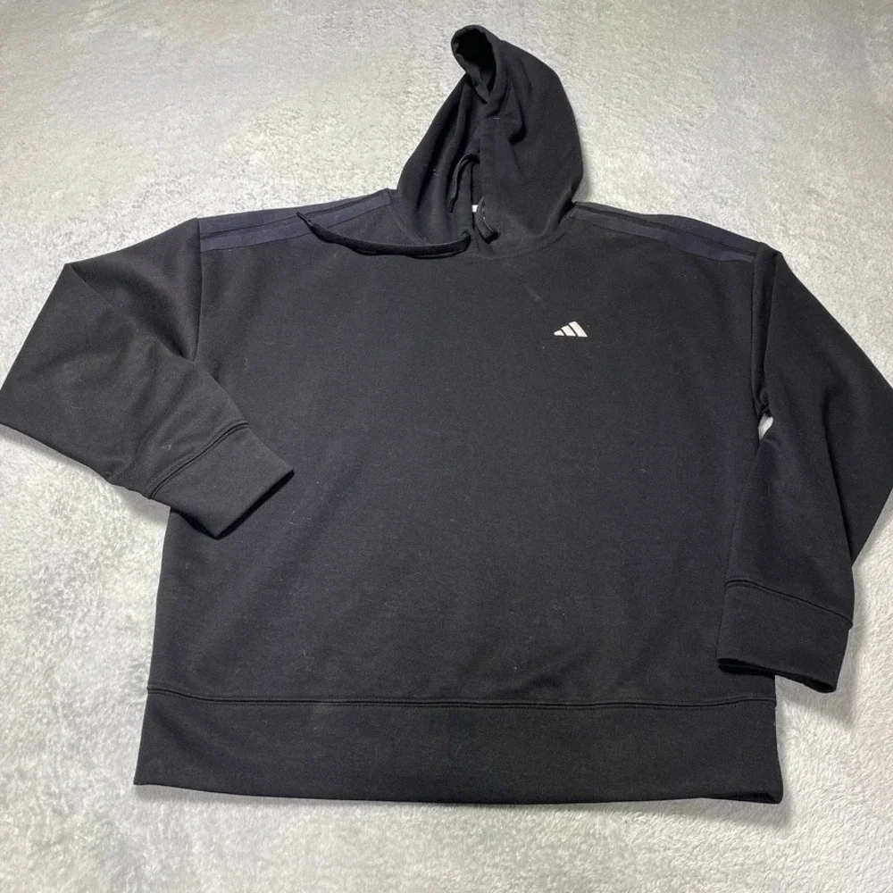 Adidas Men Medium Hoodie Pullover Black Activewear Sporty Logo Long Sleeve